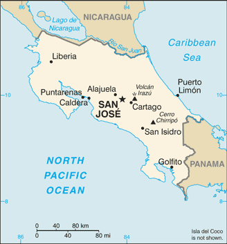 Costa Rica Cities Map